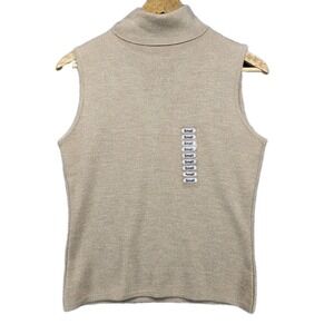 Rhonda Stark Italian Merino Wool Knit Blend Turtleneck Beige Size Small NWOT